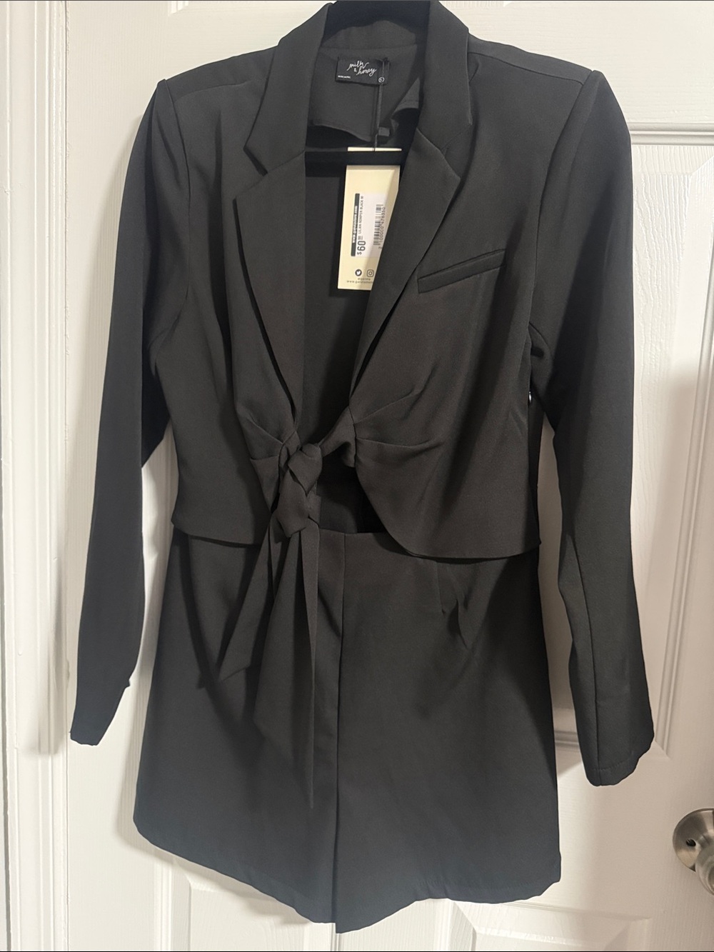 Tie-Front Black Women's Blazer Jacket